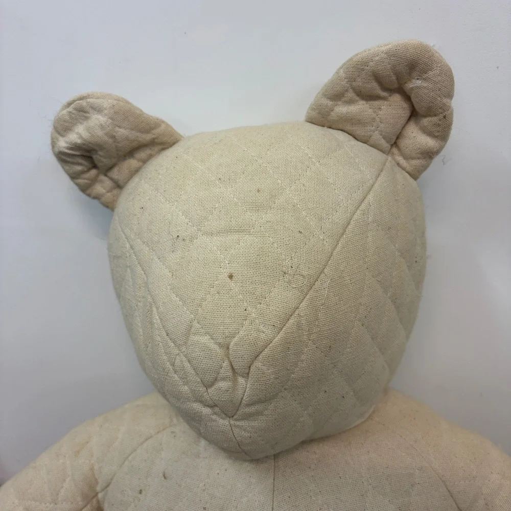 Vintage Quilted Cotton Teddy Bear Plush Cream Primitive Handmade 20 Inch